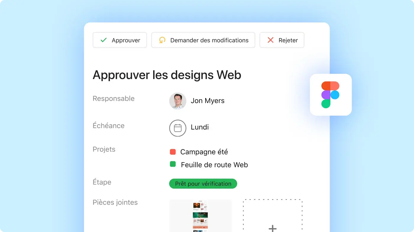 Approbation de la conception sur Asana pour les ressources créatives d’une campagne - Interface utilisateur produit