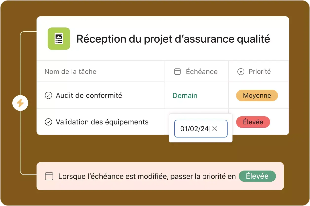 Vue Liste de réception des projets d’assurance qualité : exemple de l’interface utilisateur produit sur Asana