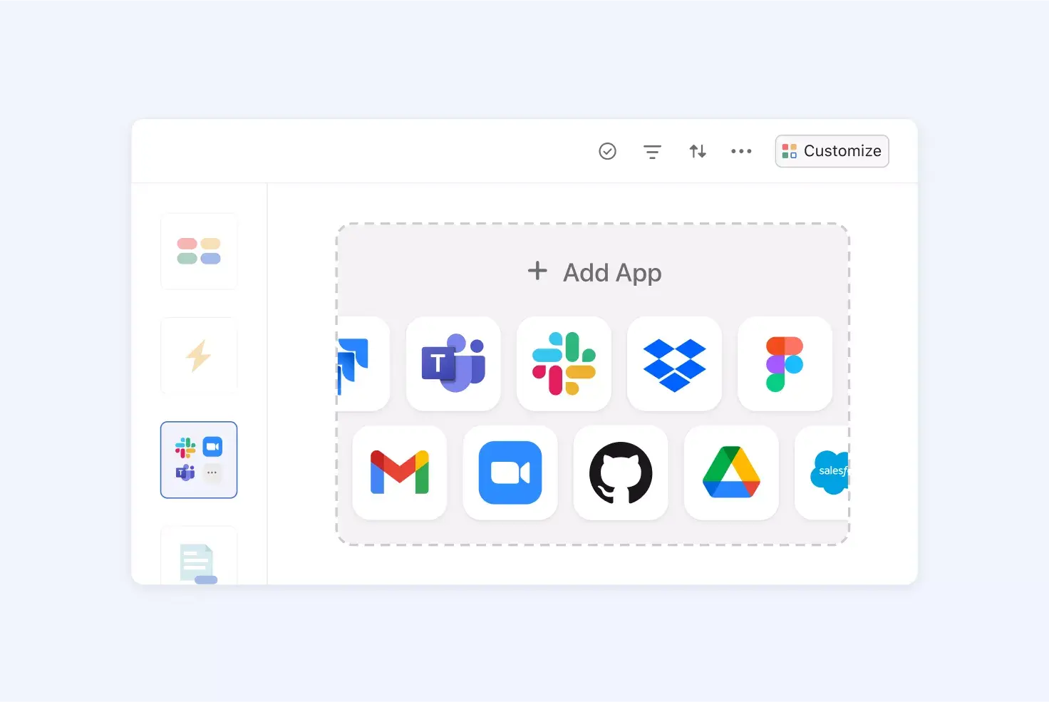 Ein Screenshot in Asana, der die Funktionen und Integrationen der App zeigt 
