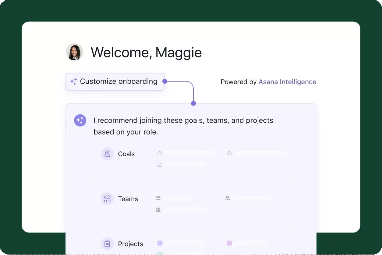 Imagem da interface de usuário do produto na Asana para integração de funcionários