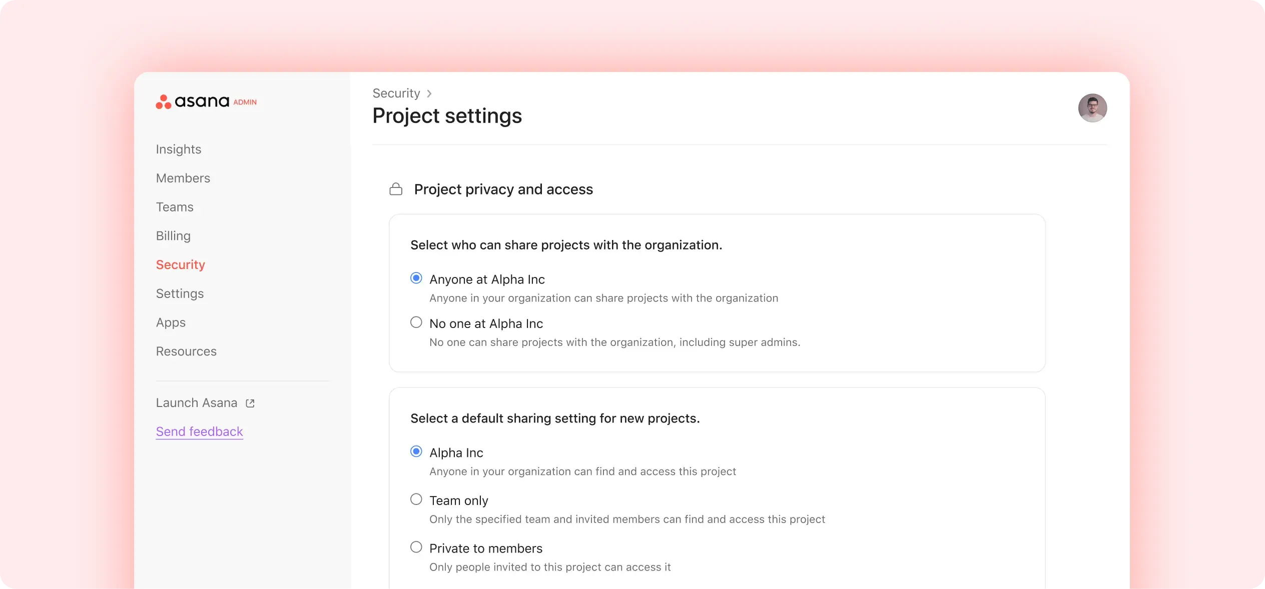 Product UI of Permissions in Asana