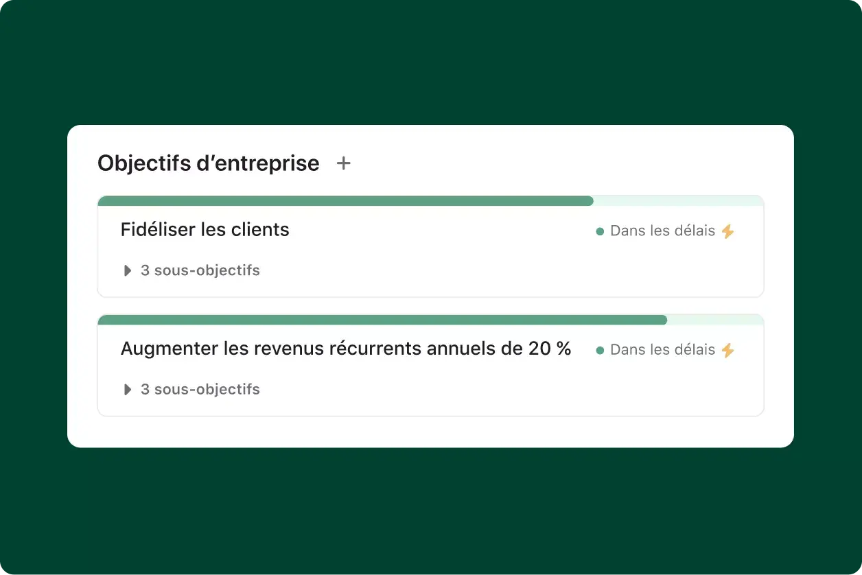 Interface utilisateur Asana pour les objectifs produit