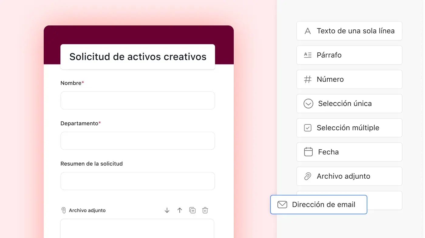 Interfaz de usuario de Asana del formulario de solicitud de activos para contenido creativo 