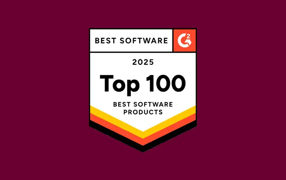 Official G2 award badge for 2025's Top 100 Best Software Products. This emblem recognizes the highest-rated software solutions, ranked by G2 based on authentic, verified user reviews and customer satisfaction.