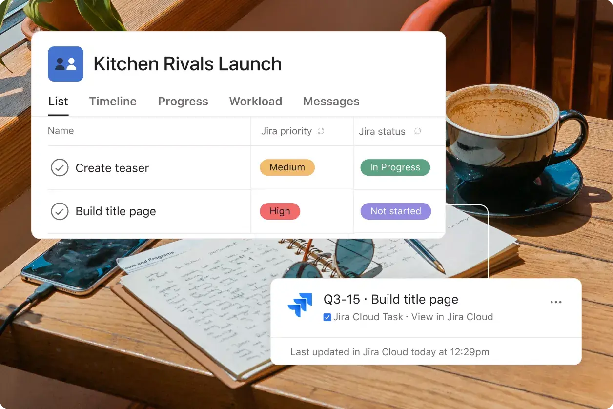 Vista elenco del lancio di Kitchen Rivals: esempio di interfaccia utente del prodotto Asana