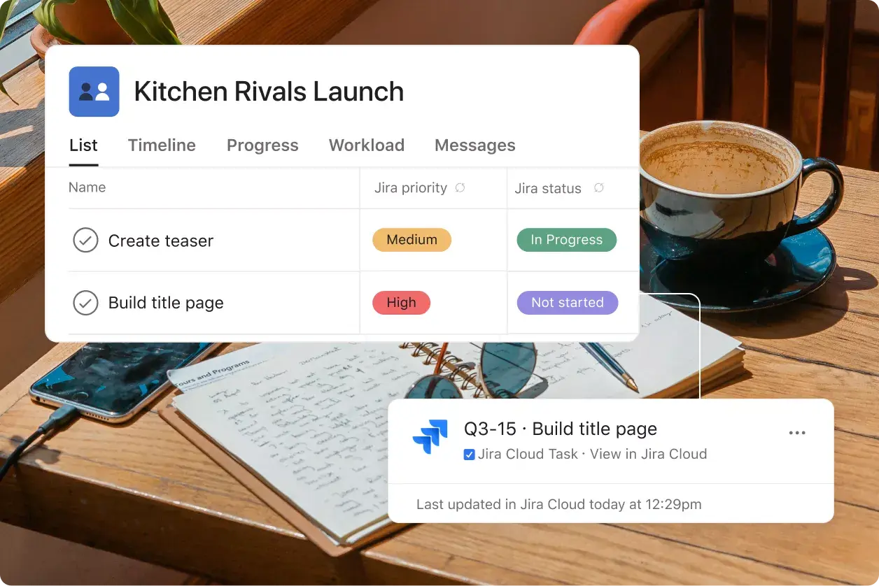 Kitchen Rivals launch list view: Asana abstracted product UI