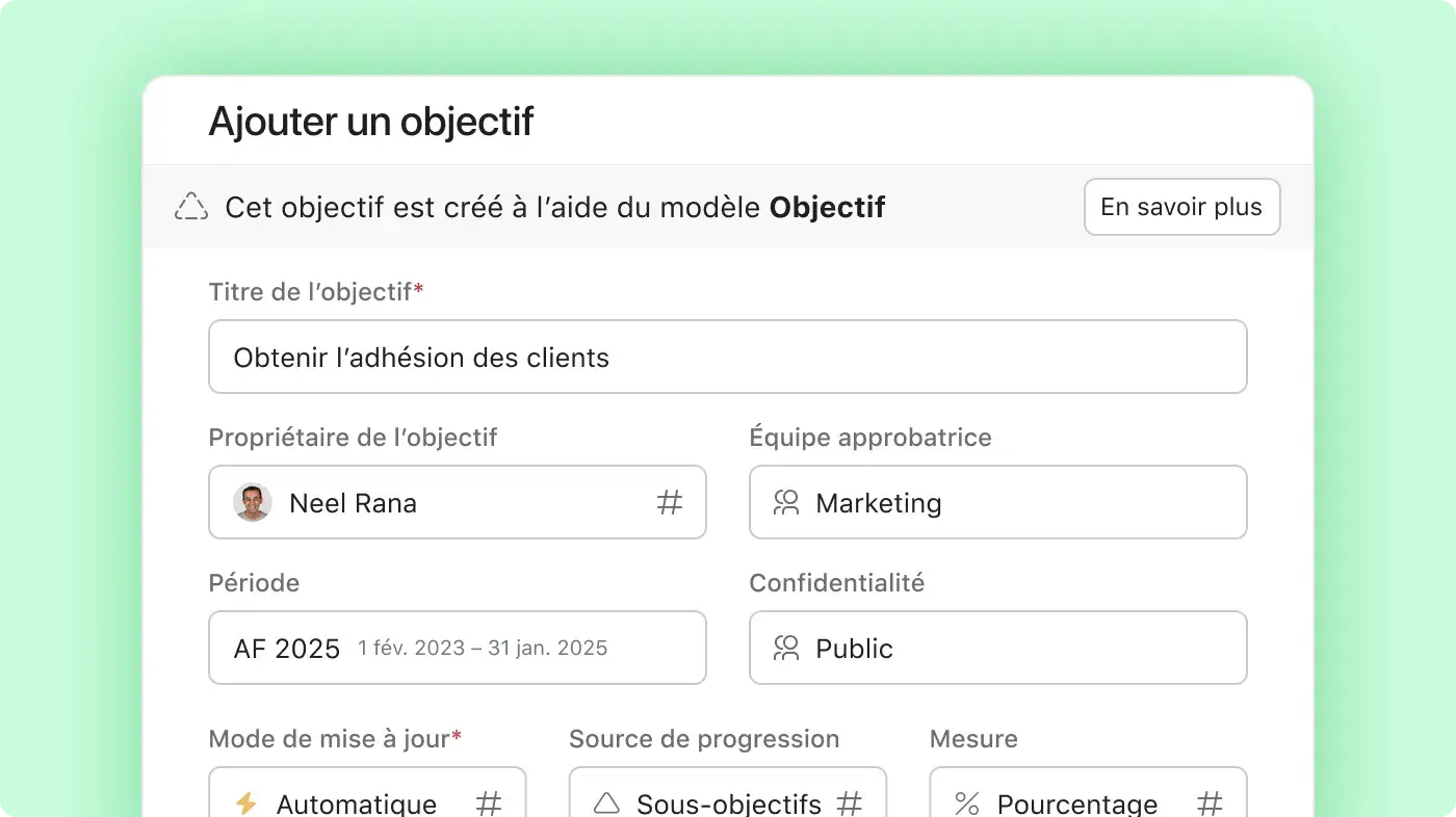 Les objectifs sur Asana : exemple de l’interface utilisateur produit