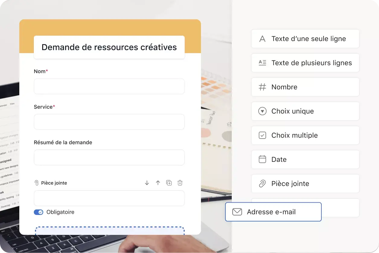 Formulaire de demande de ressources créatives sur Asana - Interface utilisateur produit 