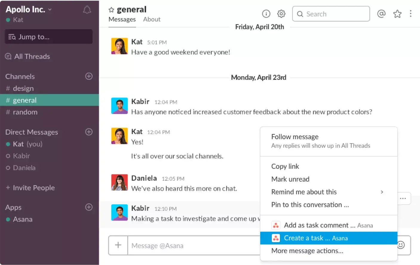 Conversaciones que deriven en acciones con Asana