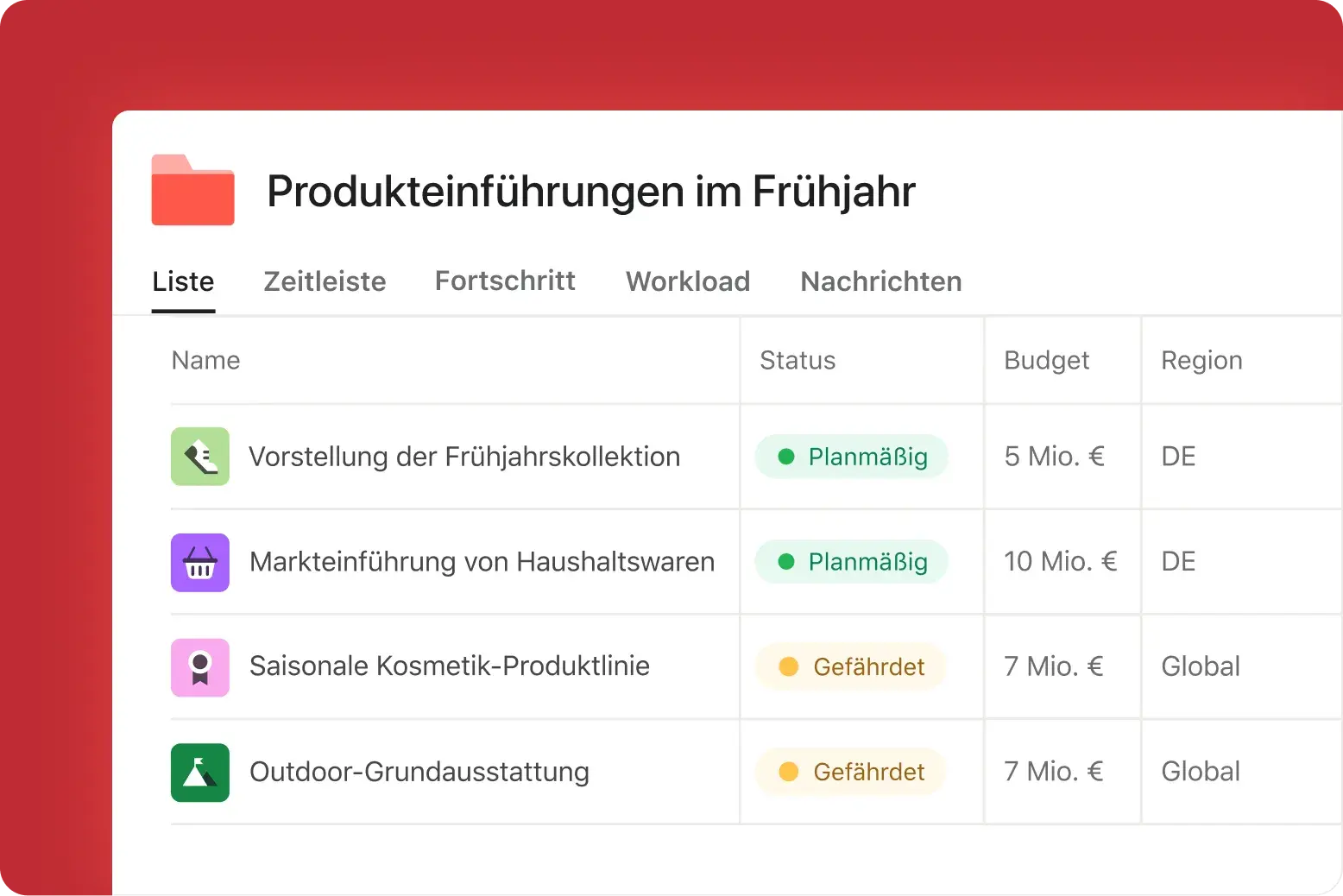 Bild der Benutzeroberfläche für Produkteinführungen 