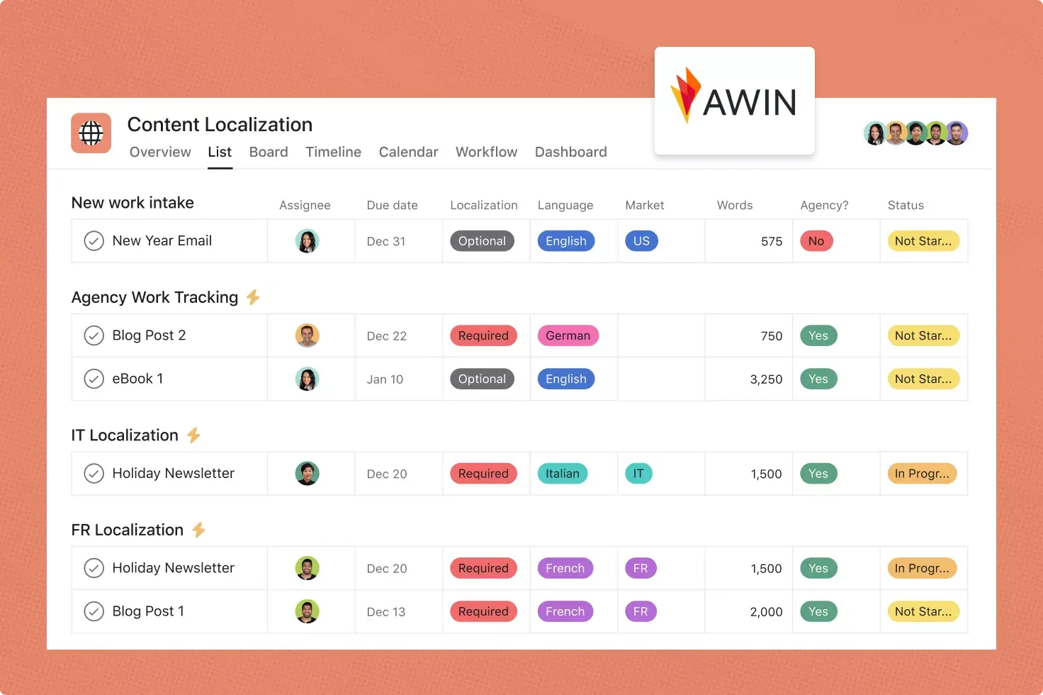Skärmbild för Awins mall för innehållslokalisering