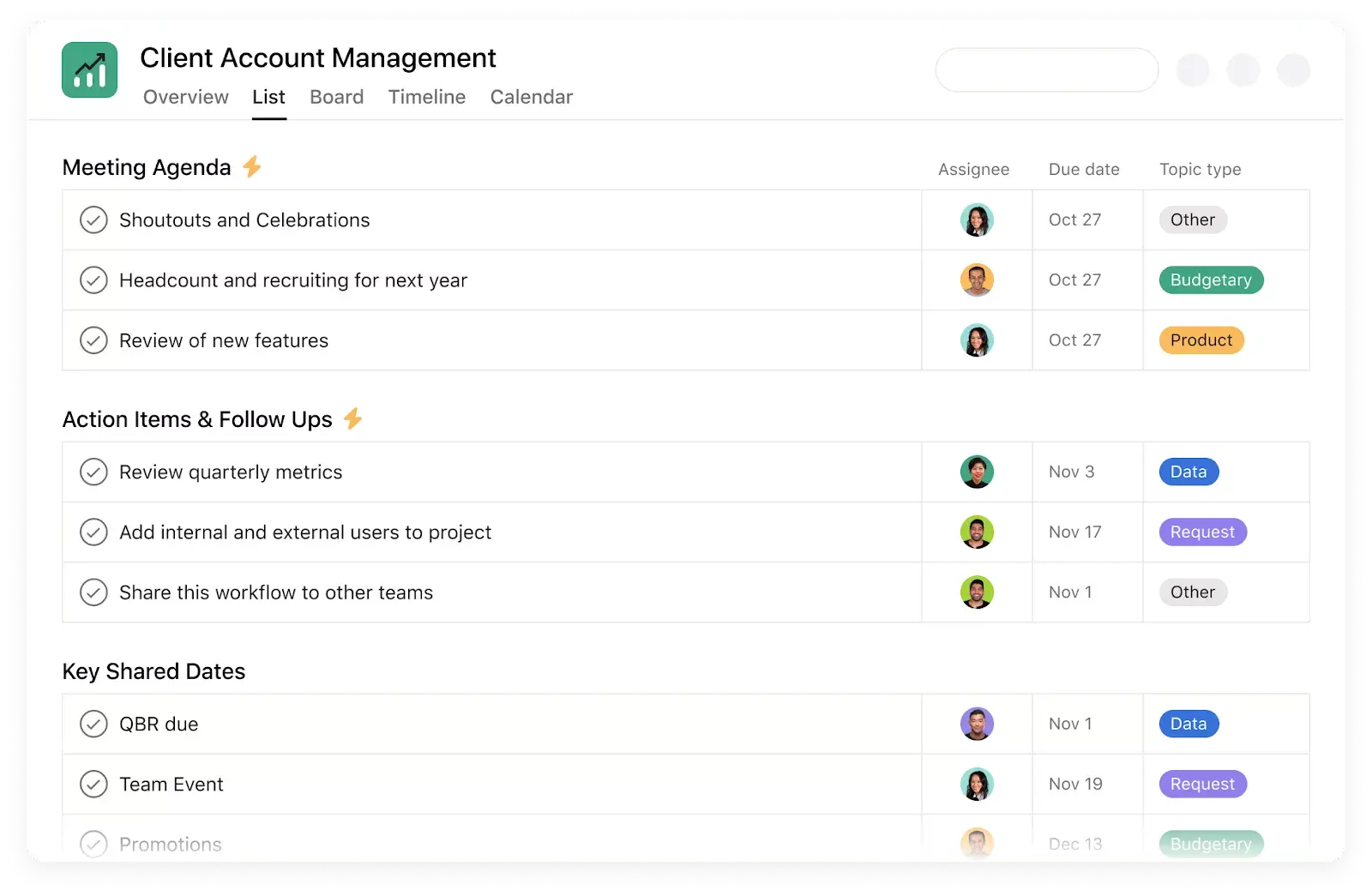 Captura de pantalla de la plantilla para gestión de cuentas de clientes de Stride