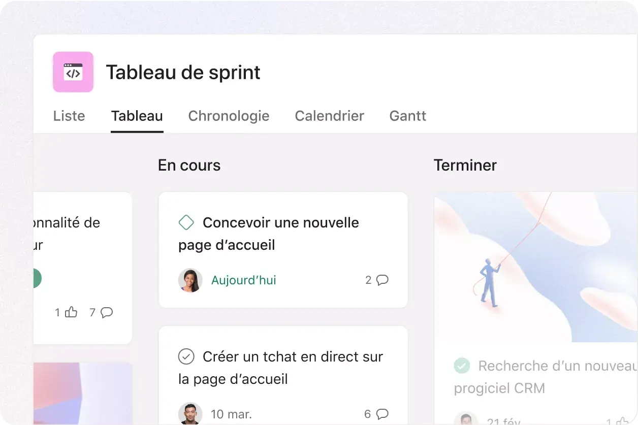 IU du produit pour les Tableaux sur Asana