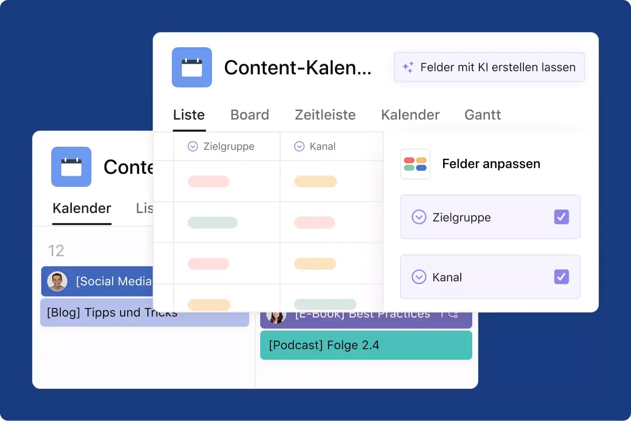 Inhaltskalender – Asana-Produkt-UI