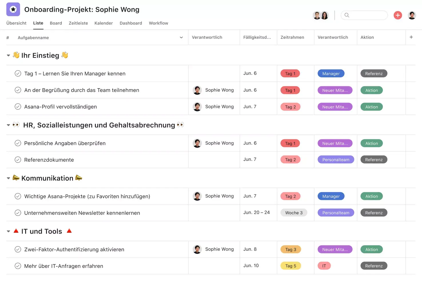 [Produkt-UI] Beispiel einer Onboarding-Vorlage von Asana (Listen)