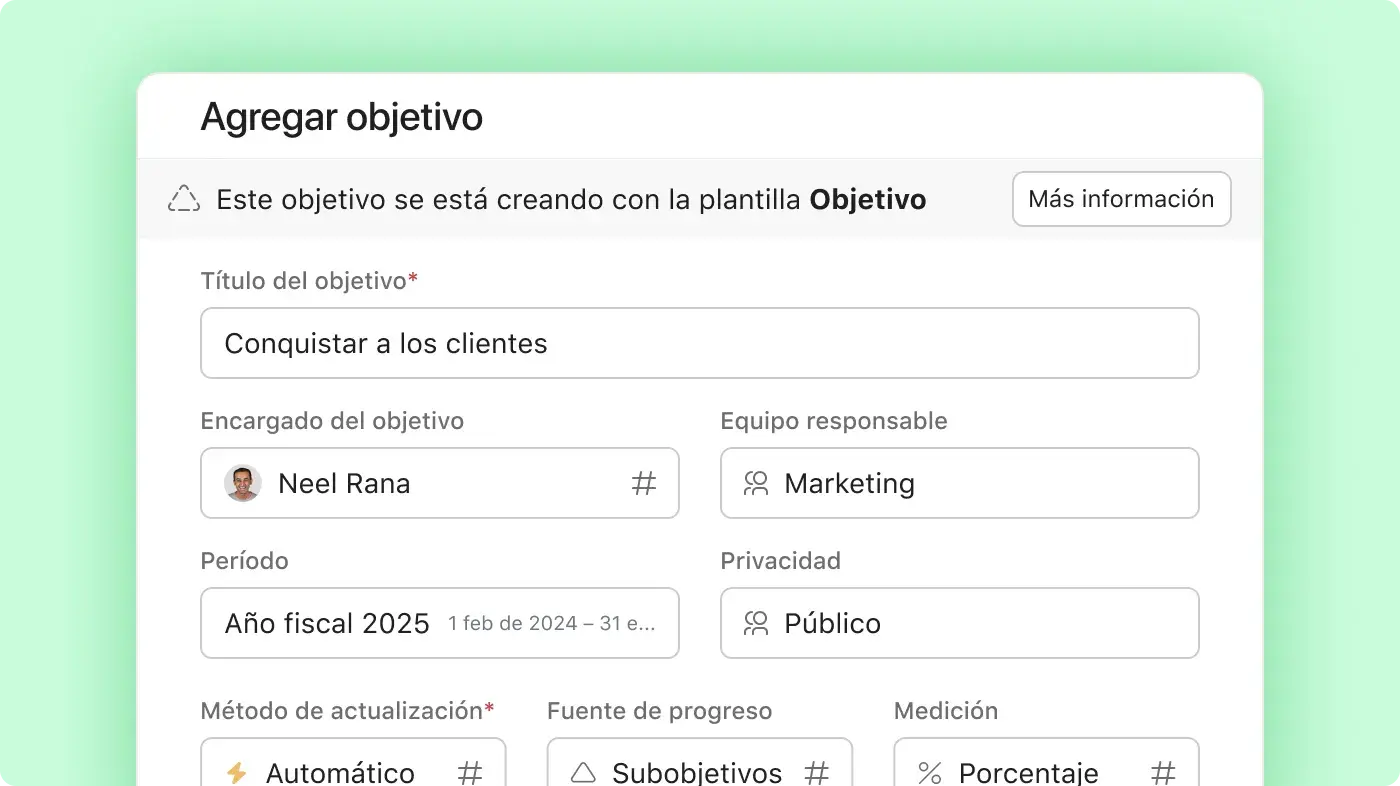 Objetivos en Asana: interfaz de usuario abstracta del producto