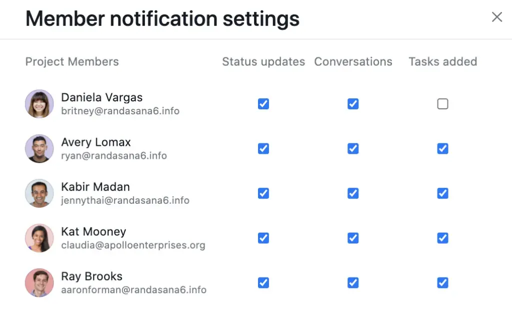 Modify project settings to reduce Inbox notifications in Asana