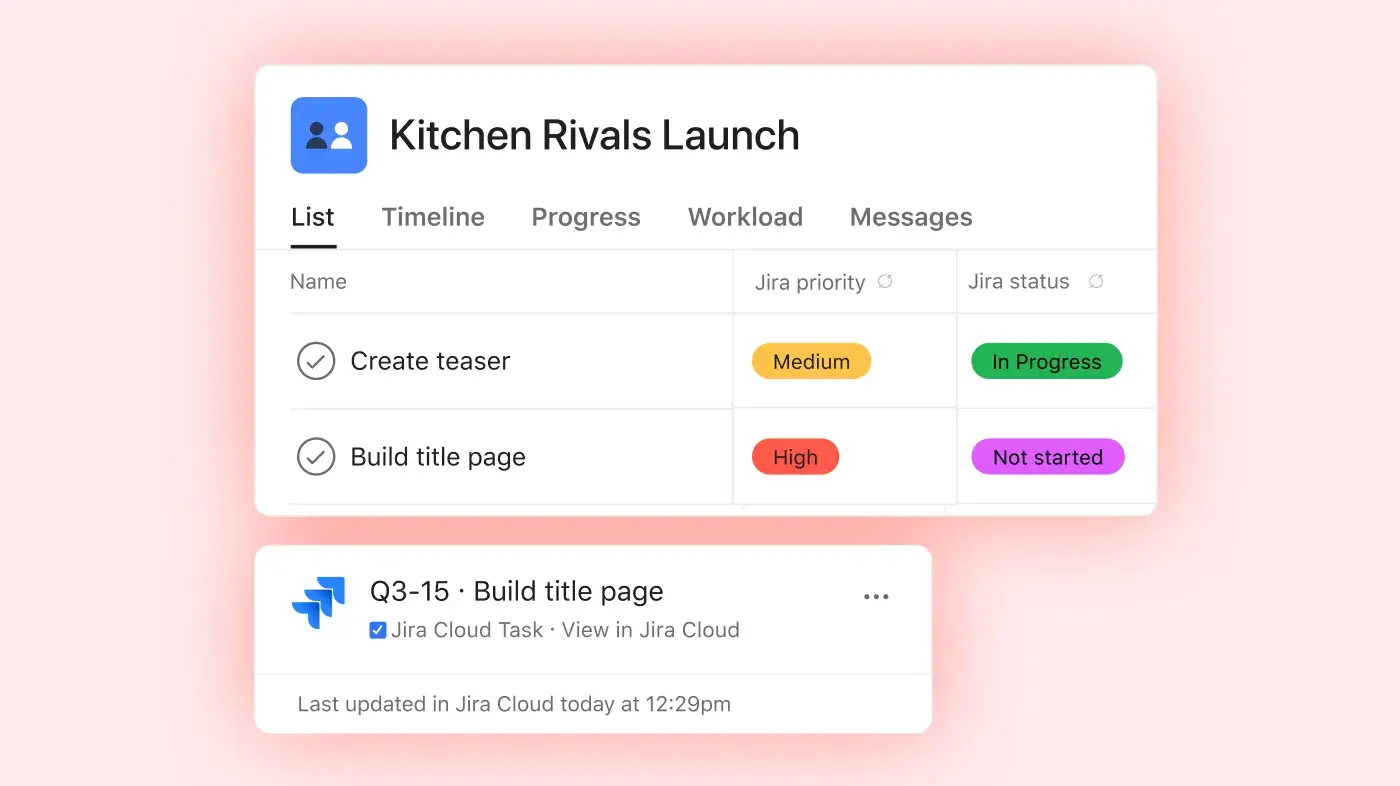 Kitchen Rivals launch list view: Asana abstracted product UI