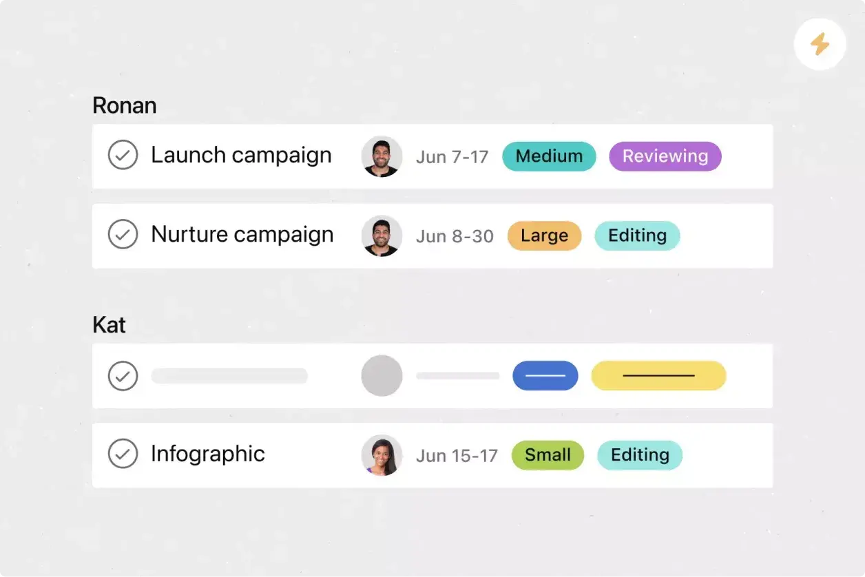 Asana-product-UI van een sjabloon voor creatieve aanvragen 