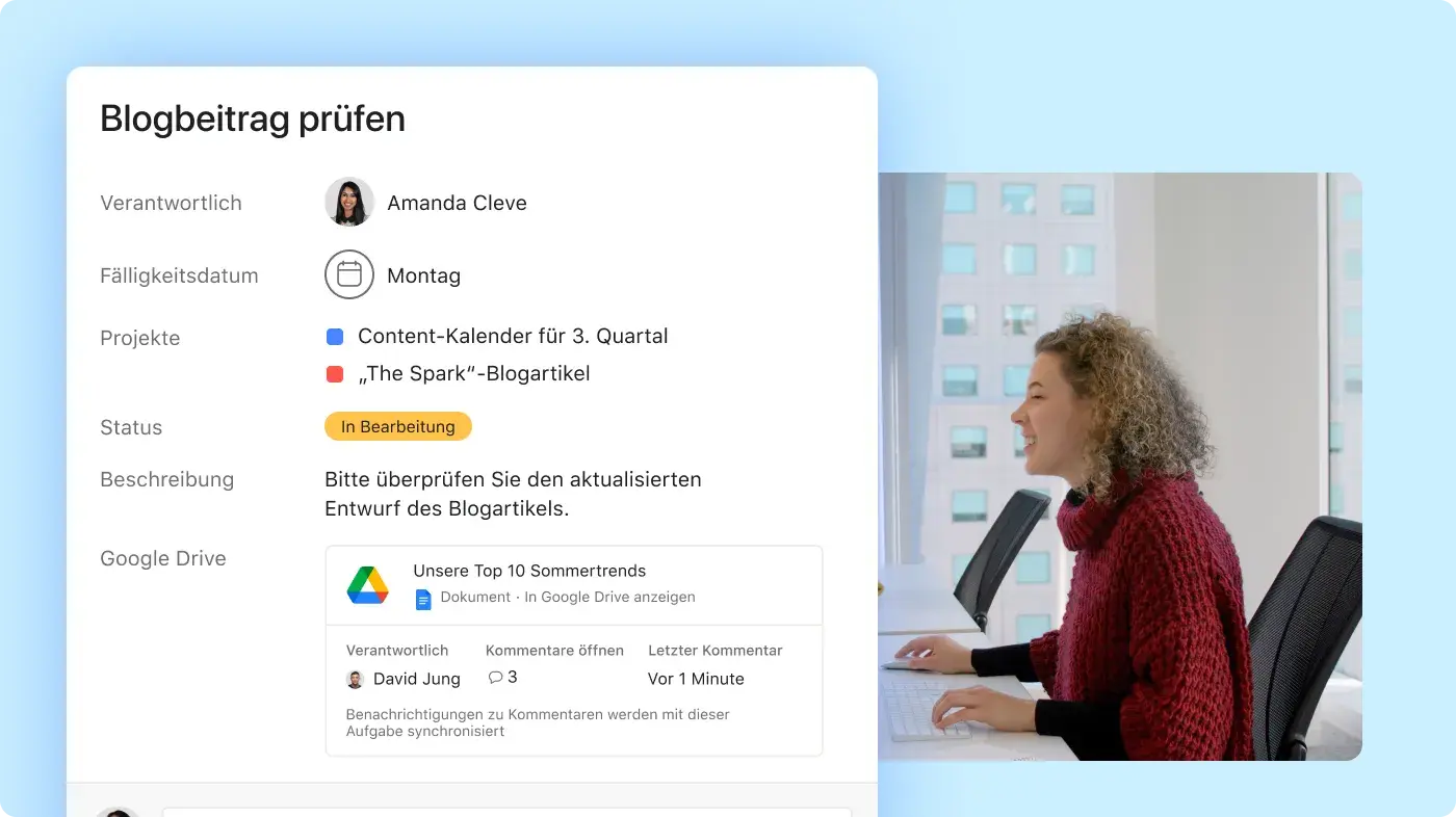 Angestellte, die an Inhalten arbeiten – Asana abstrahierte Produkt-UI