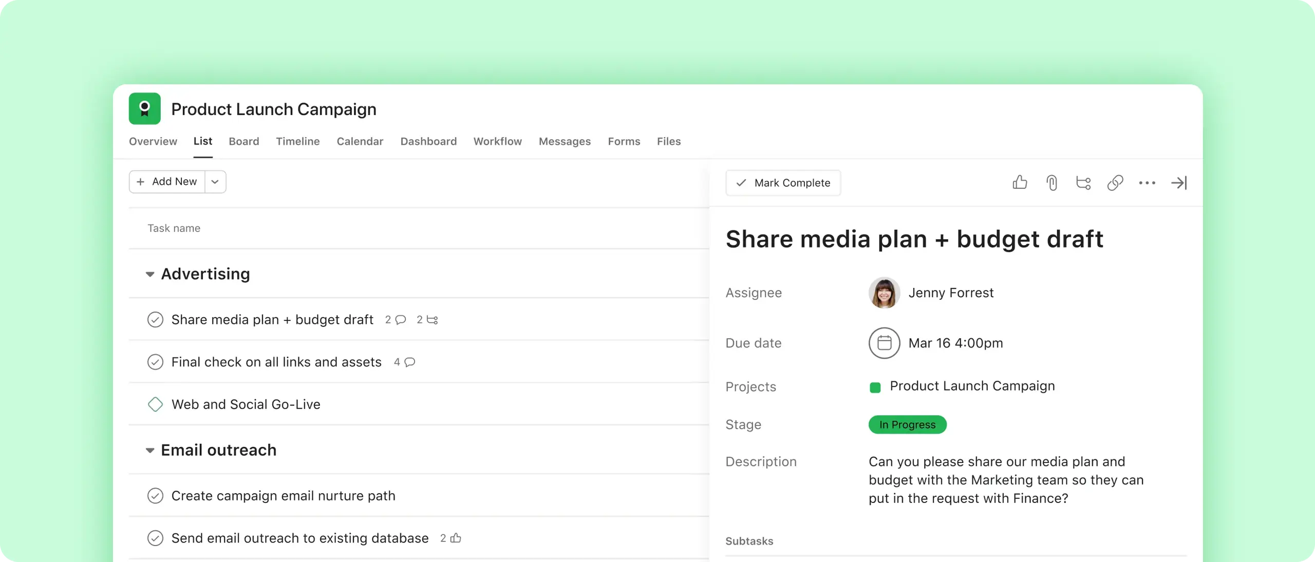 Tasks screenshot in Asana