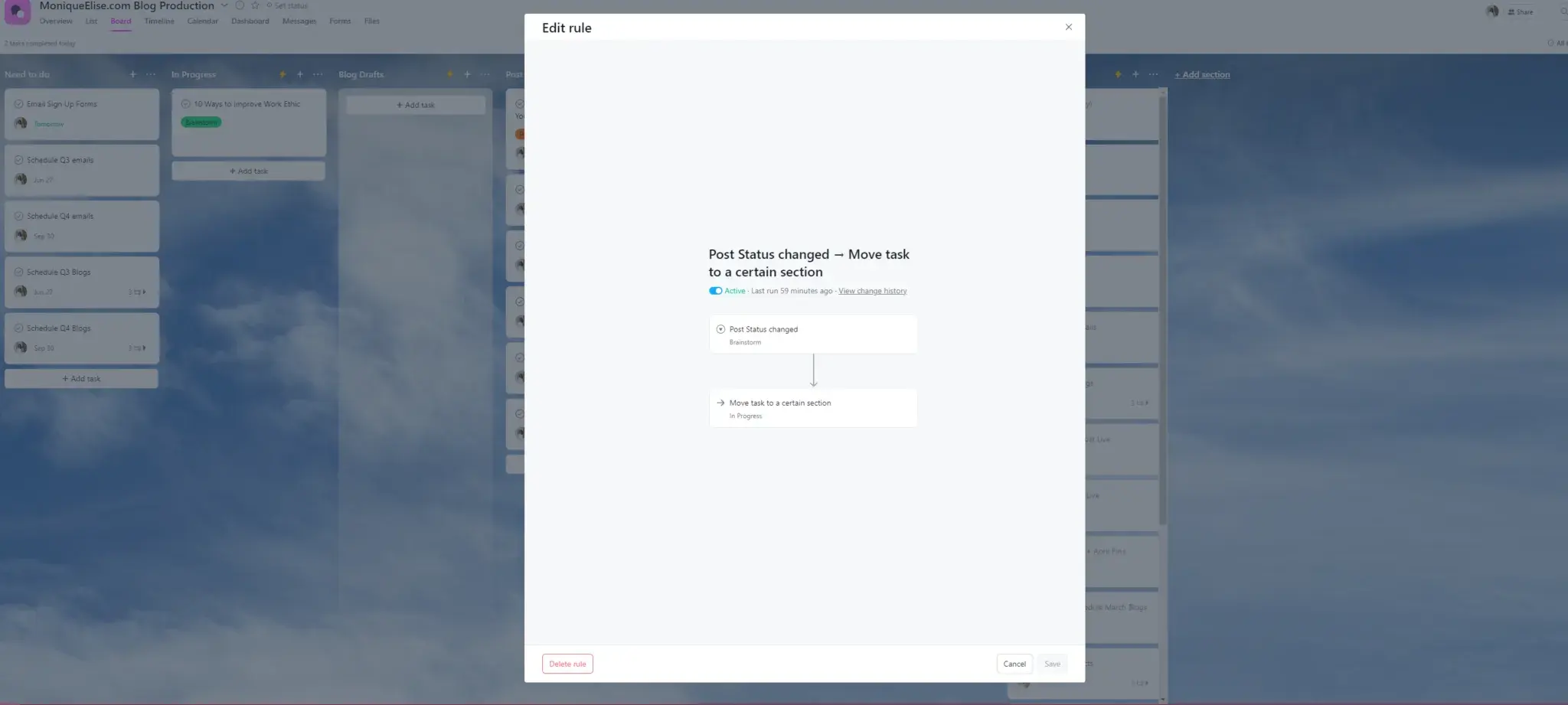 Product UI: Asana's rule feature