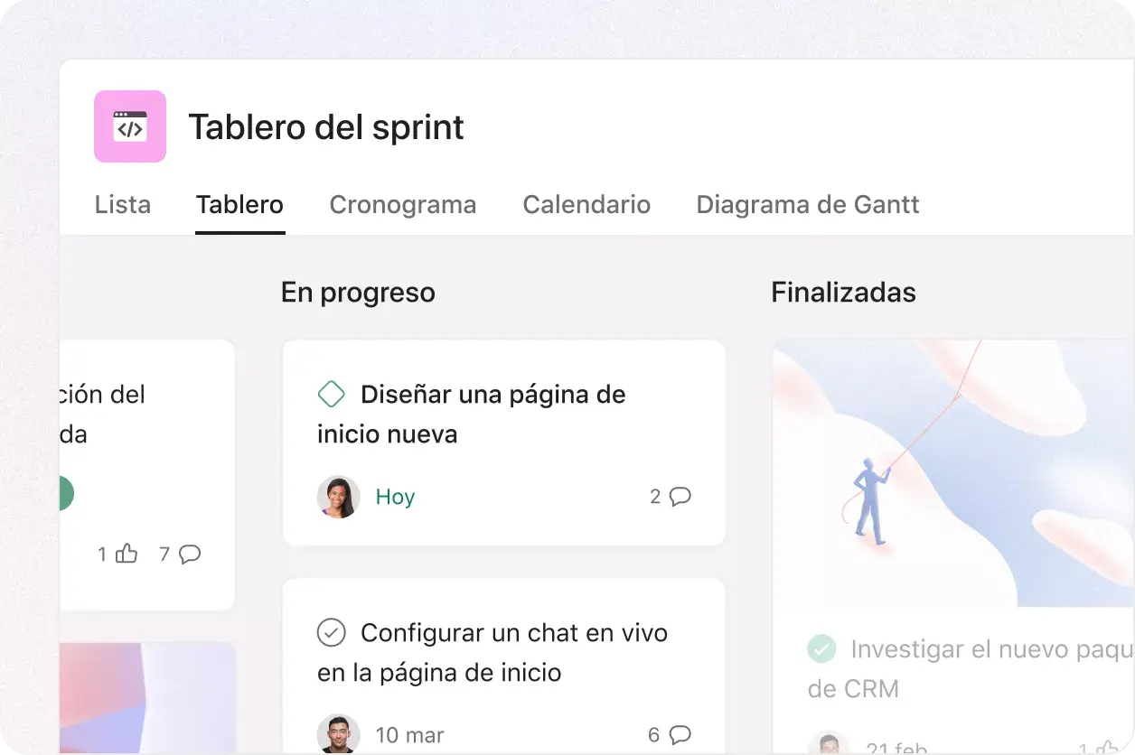 Interfaz de usuario de los tableros en Asana