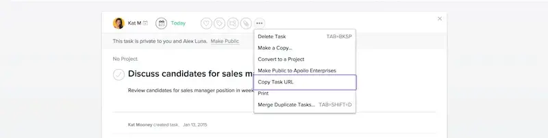 Copy task URLs in Asana