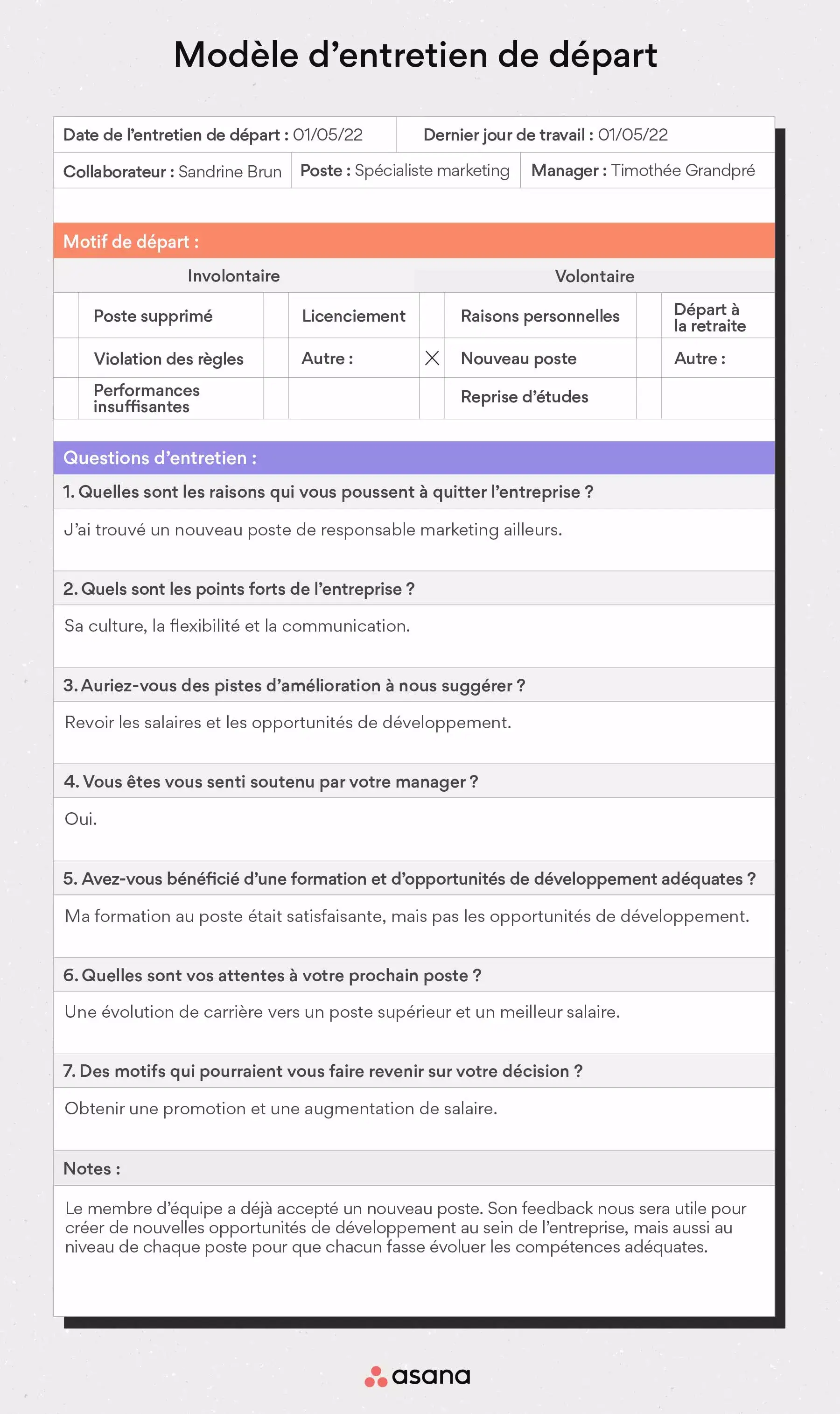 [Illustration intégrée] Modèle d’entretien de départ (exemple)