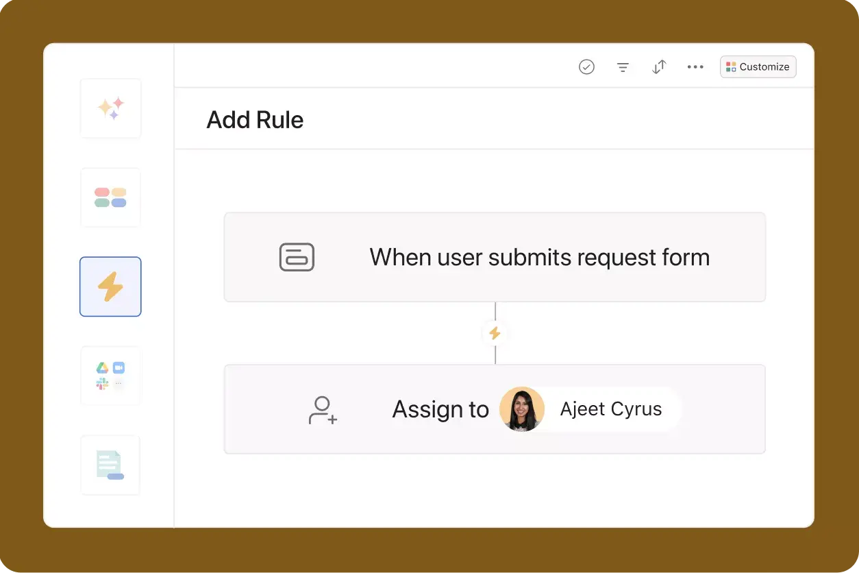 Interfejs użytkownika produktu w Asanie umożliwiający dodawanie reguł do formularza 