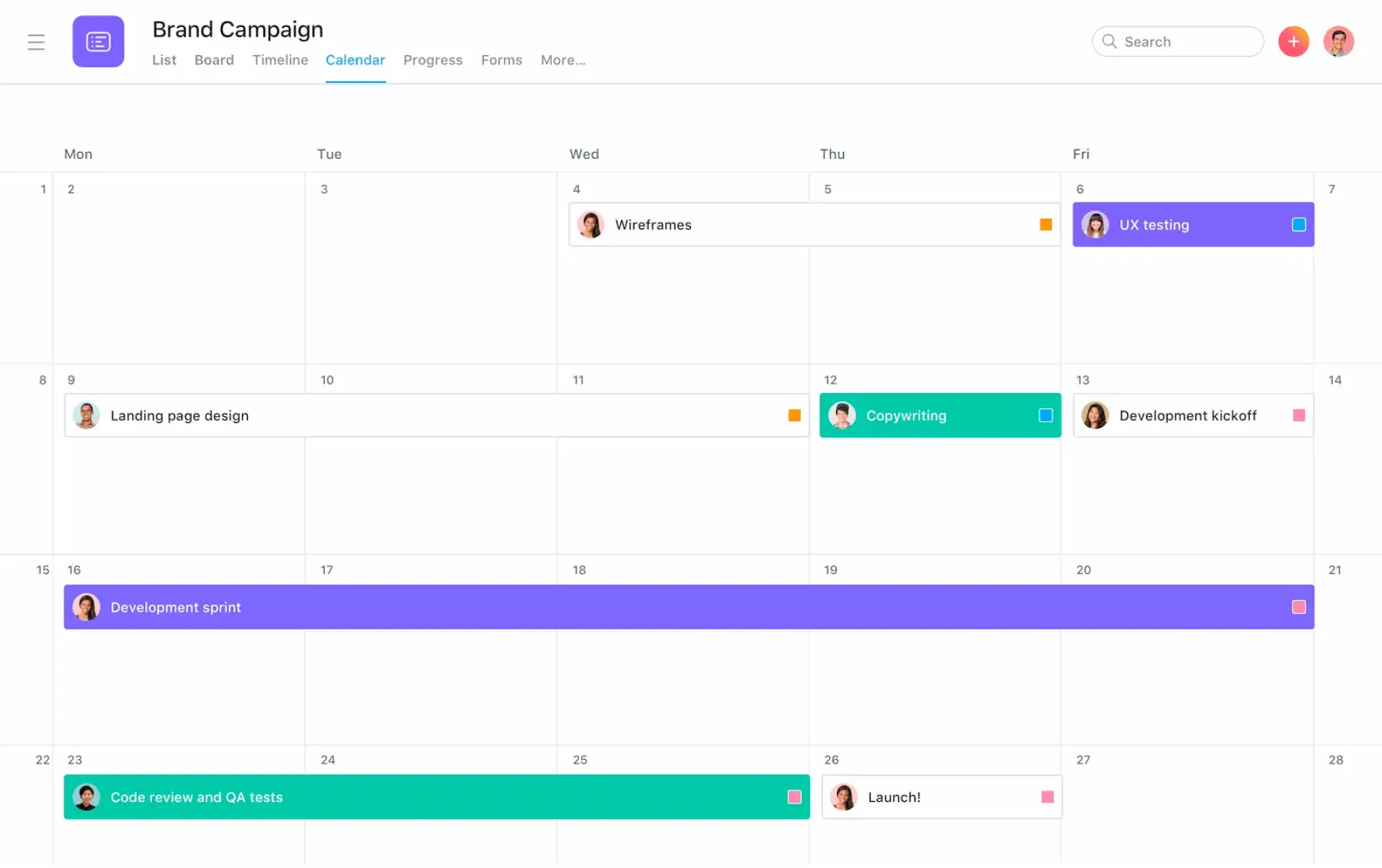 [Product] Brand Campaign project in Asana (Calendar View)