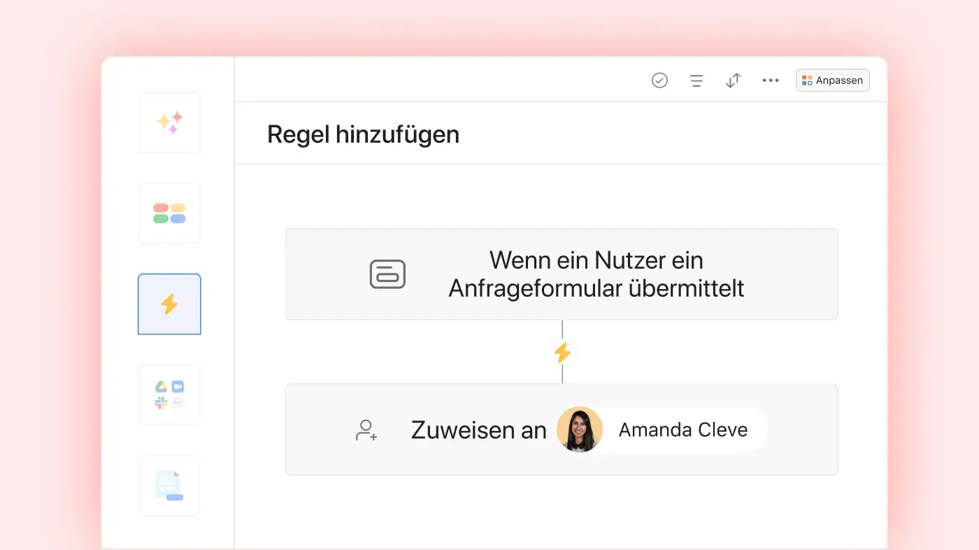 Asana-Produkt-UI für das Hinzufügen von Regeln zu einem Formular 