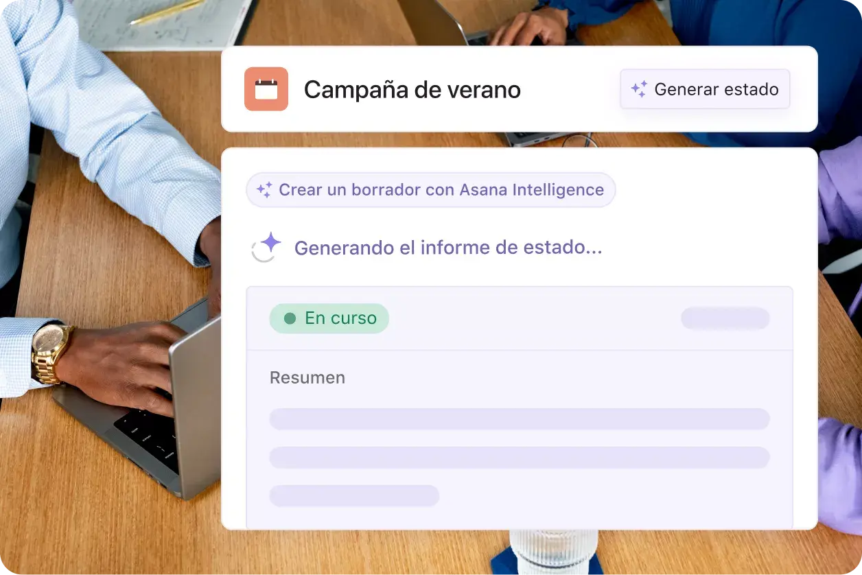 Interfaz de usuario de producto de Asana para la gestión de campañas con IA 