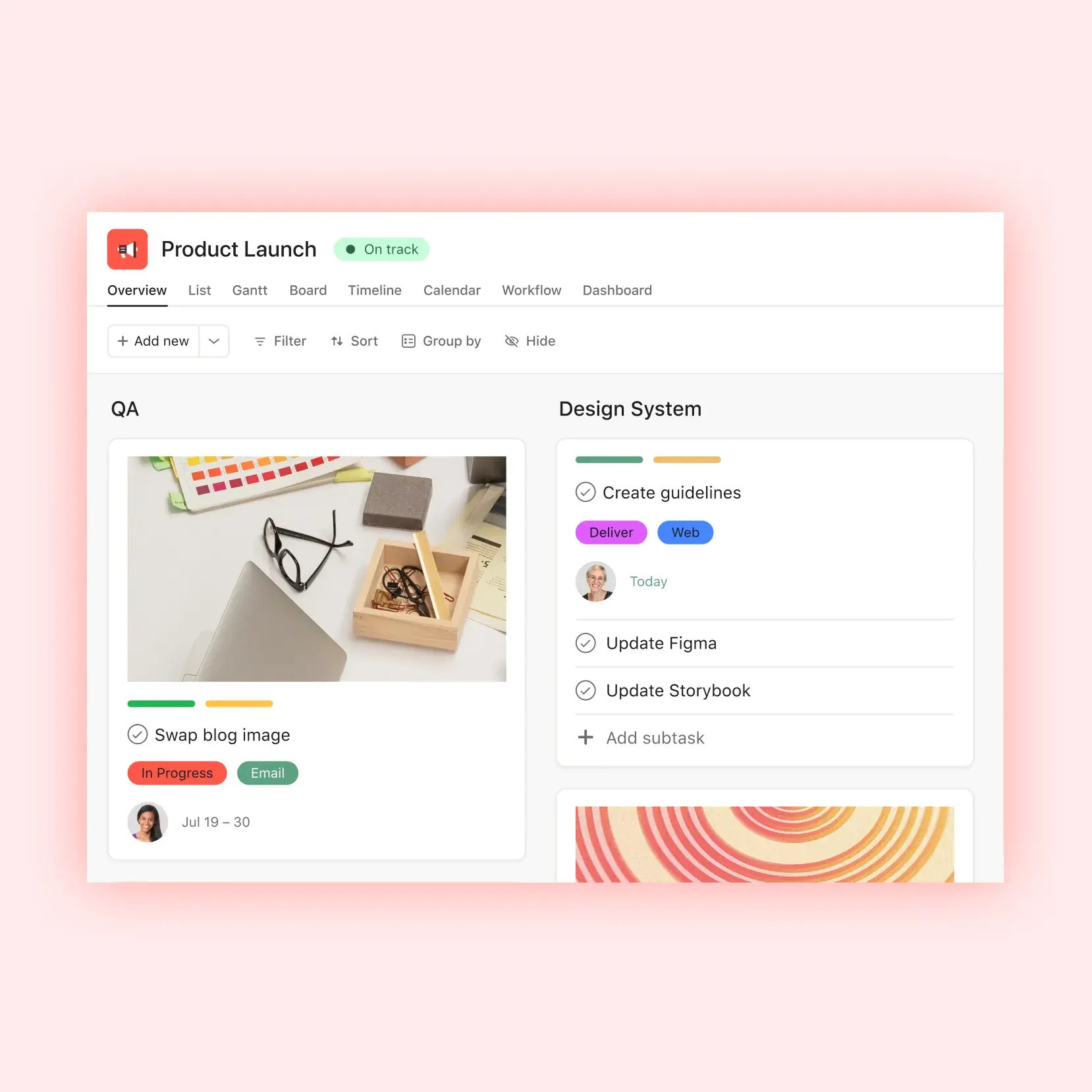 Asana new product launch UI