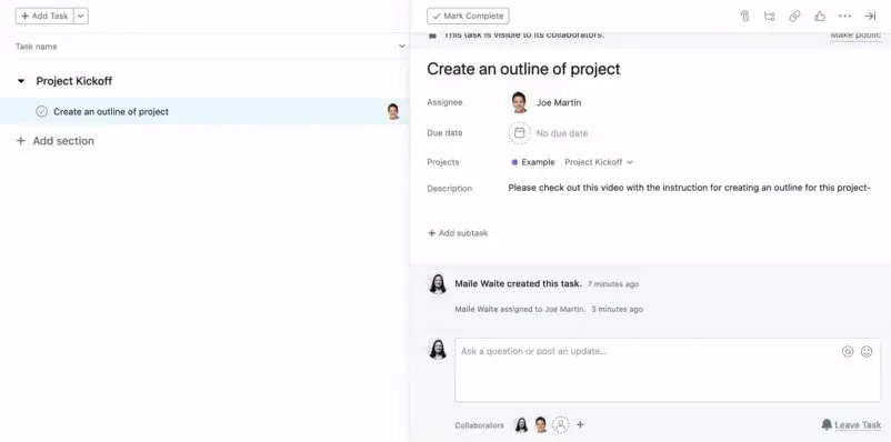 Product UI: Project kickoff in Asana