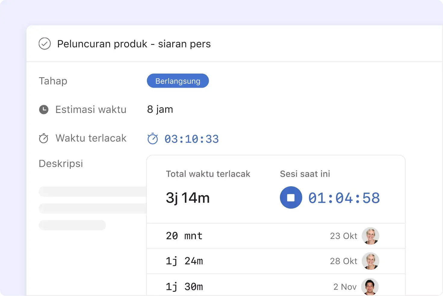 Pelacakan waktu di Asana