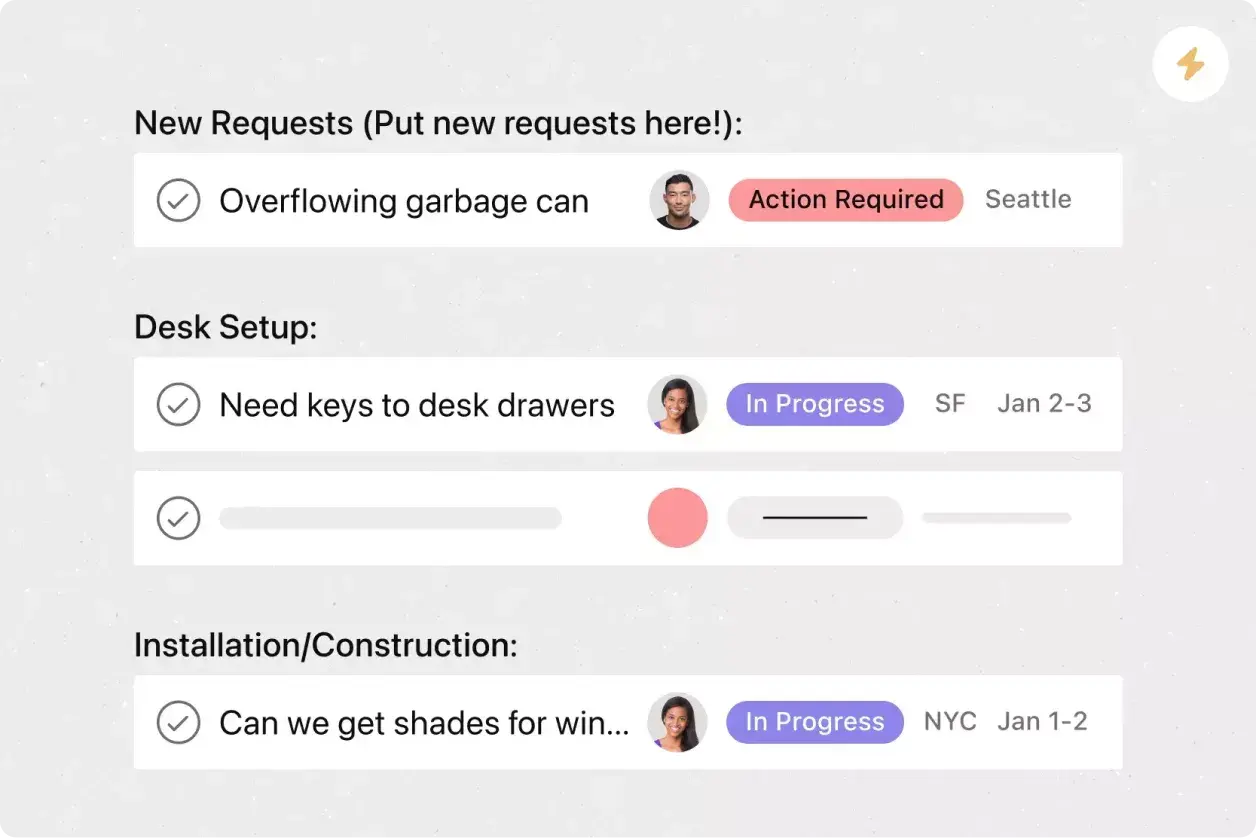 Vue Liste des projets sur Asana : interface utilisateur produit sur Asana