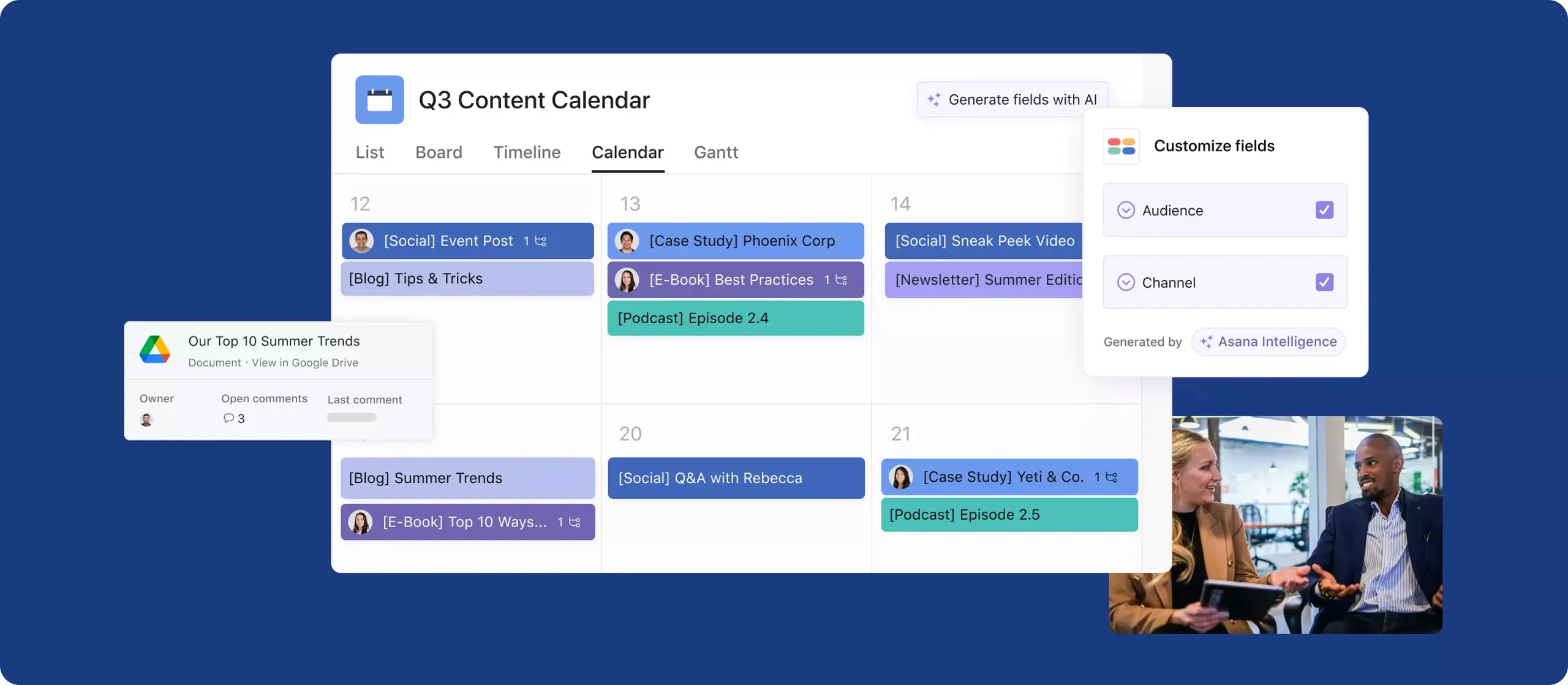 Immagine hero del calendario dei contenuti: esempio di interfaccia utente del prodotto