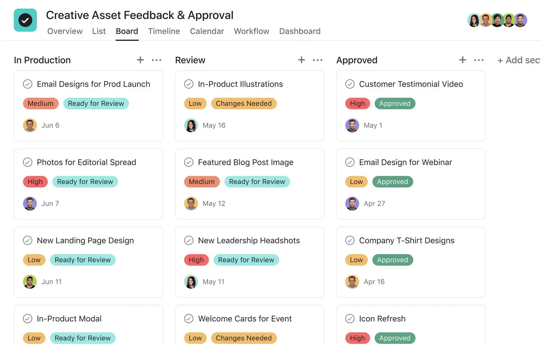 [Produkt-användargränssnitt] Exempel på feedback på kreativa tillgångar och godkännandeprojekt (Tavlor)
