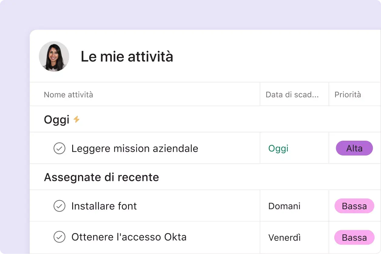 gestisci l'onboarding su Asana