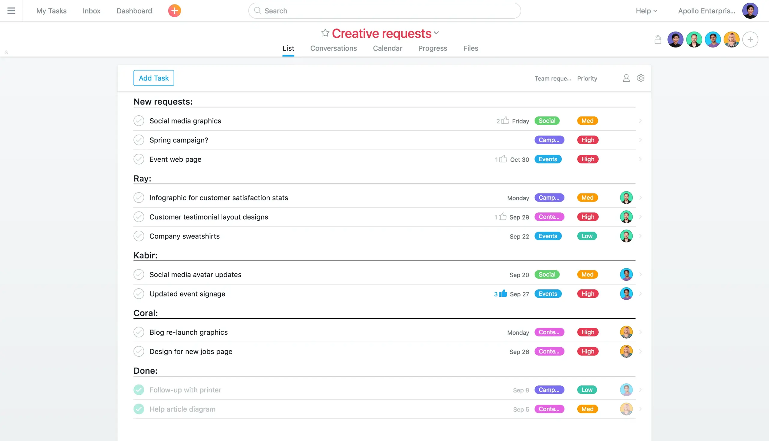 Product UI: Creative requests in Asana