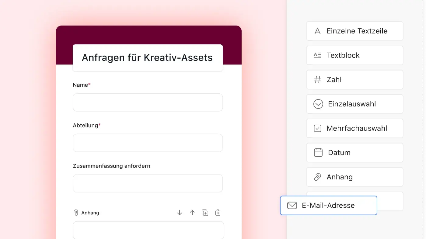 Asana-Produkt-UI des Asset-Anfrageformulars für Kreative 