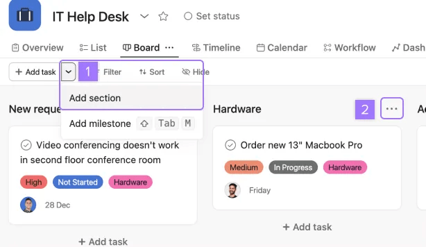 how to create a new section in a board project.png
