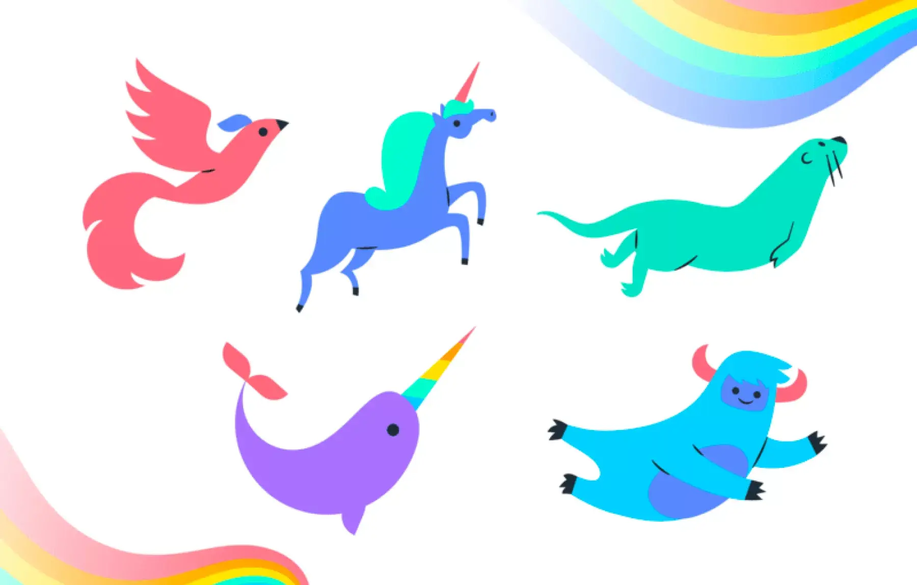 [Inline illustration] Asana celebration creatures (abstract)