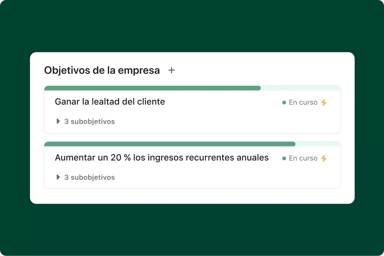 Interfaz de usuario de Asana para objetivos de producto