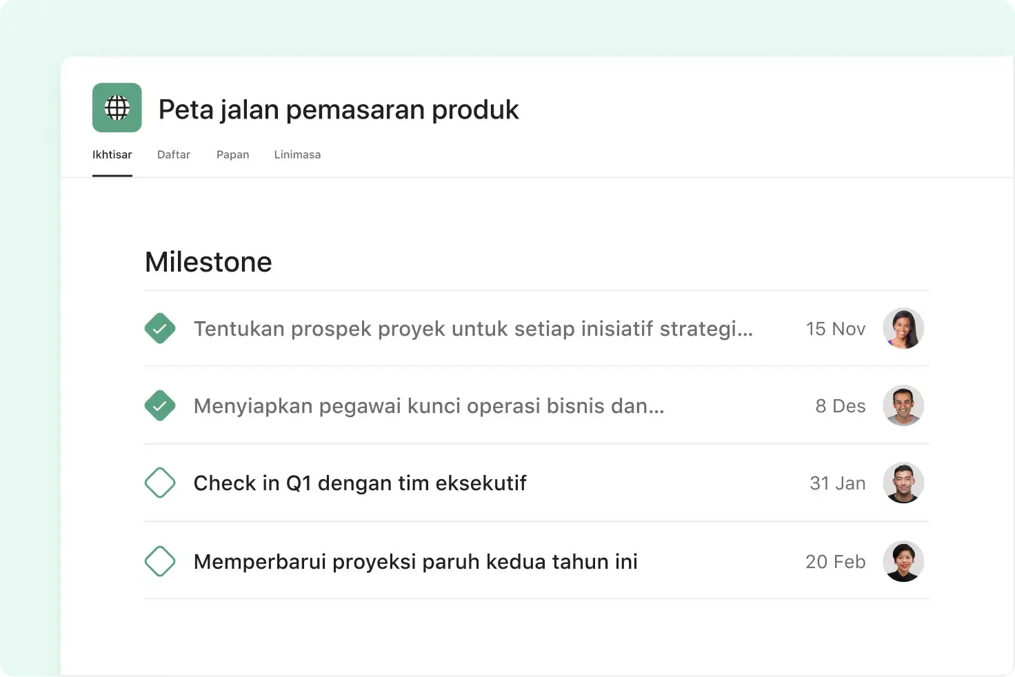 lacak milestone proyek di Asana