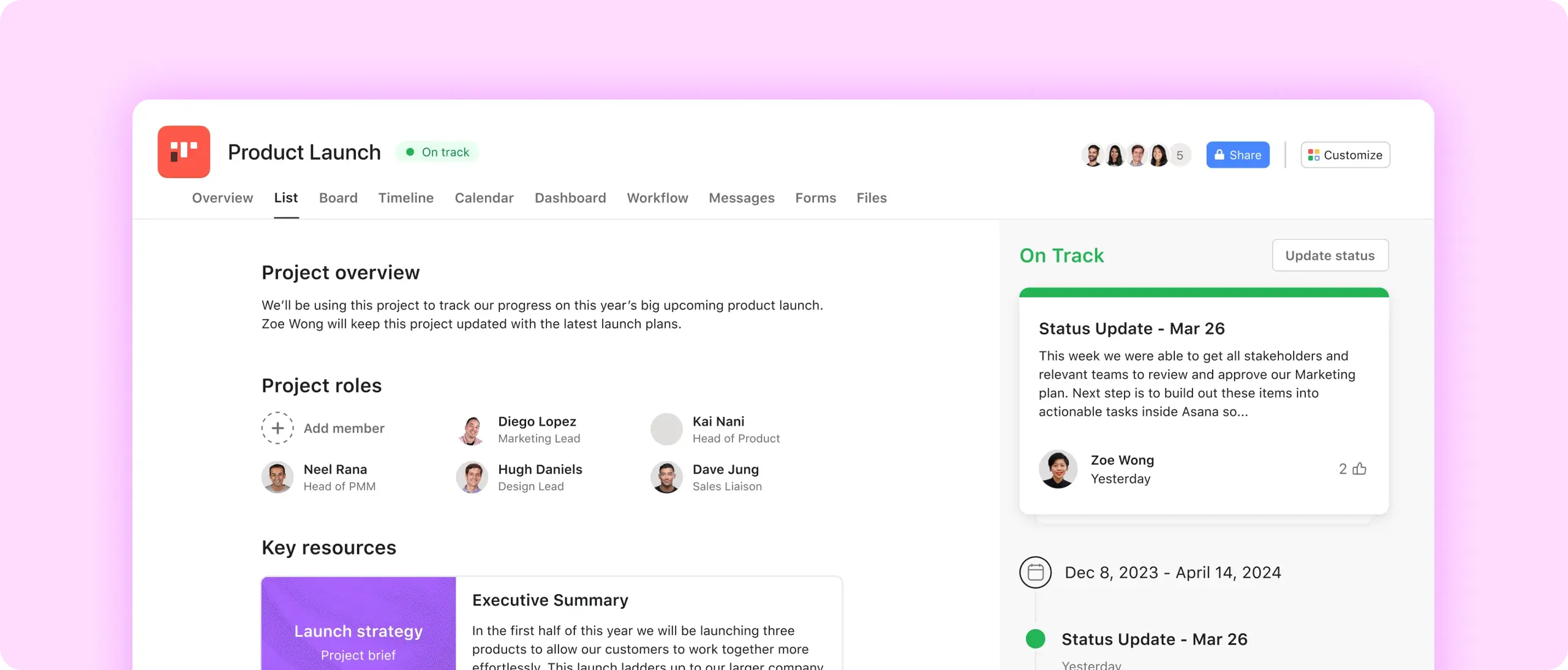Projects: screenshot of projects in Asana