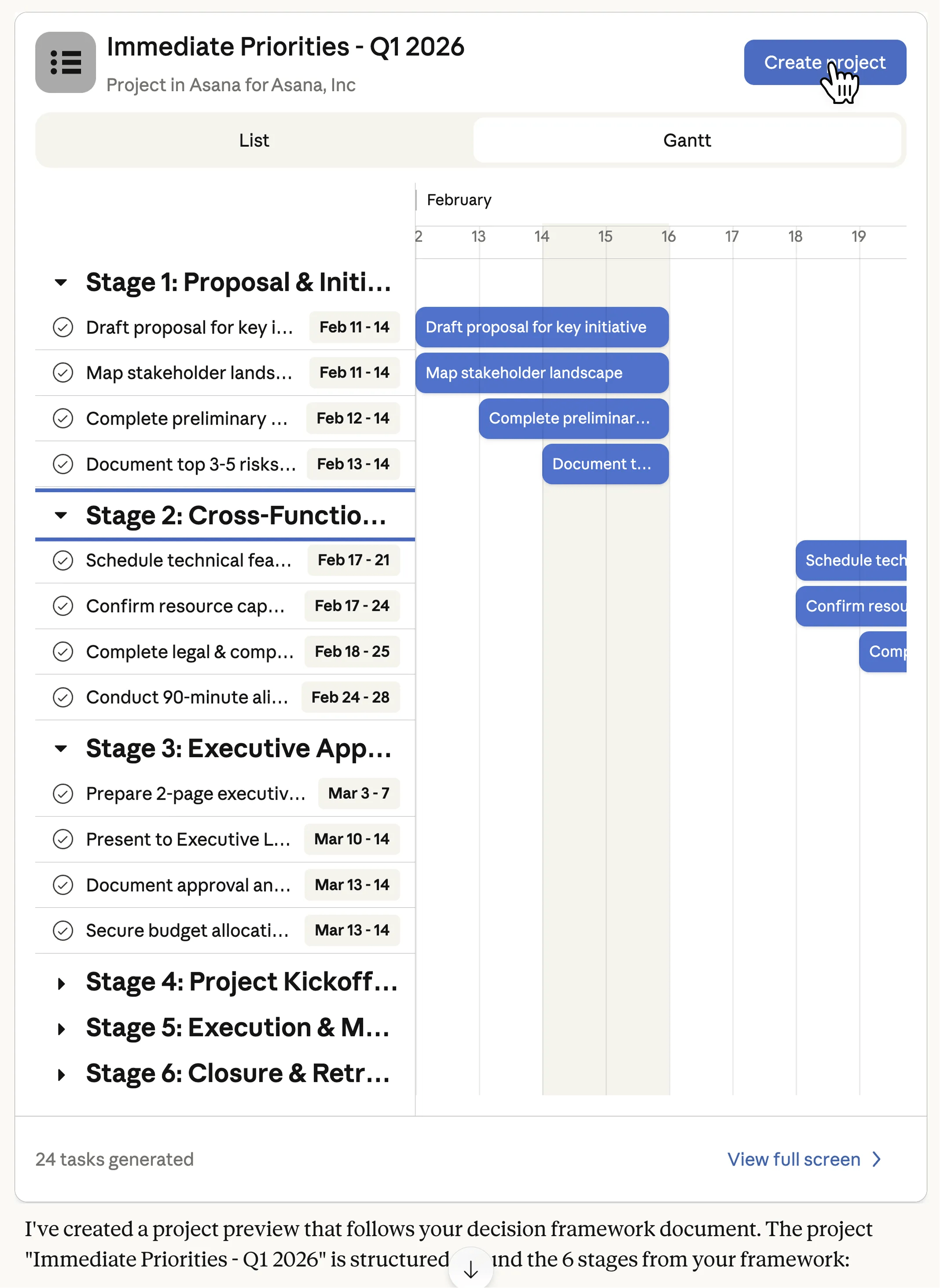 Button to create Claude generated project