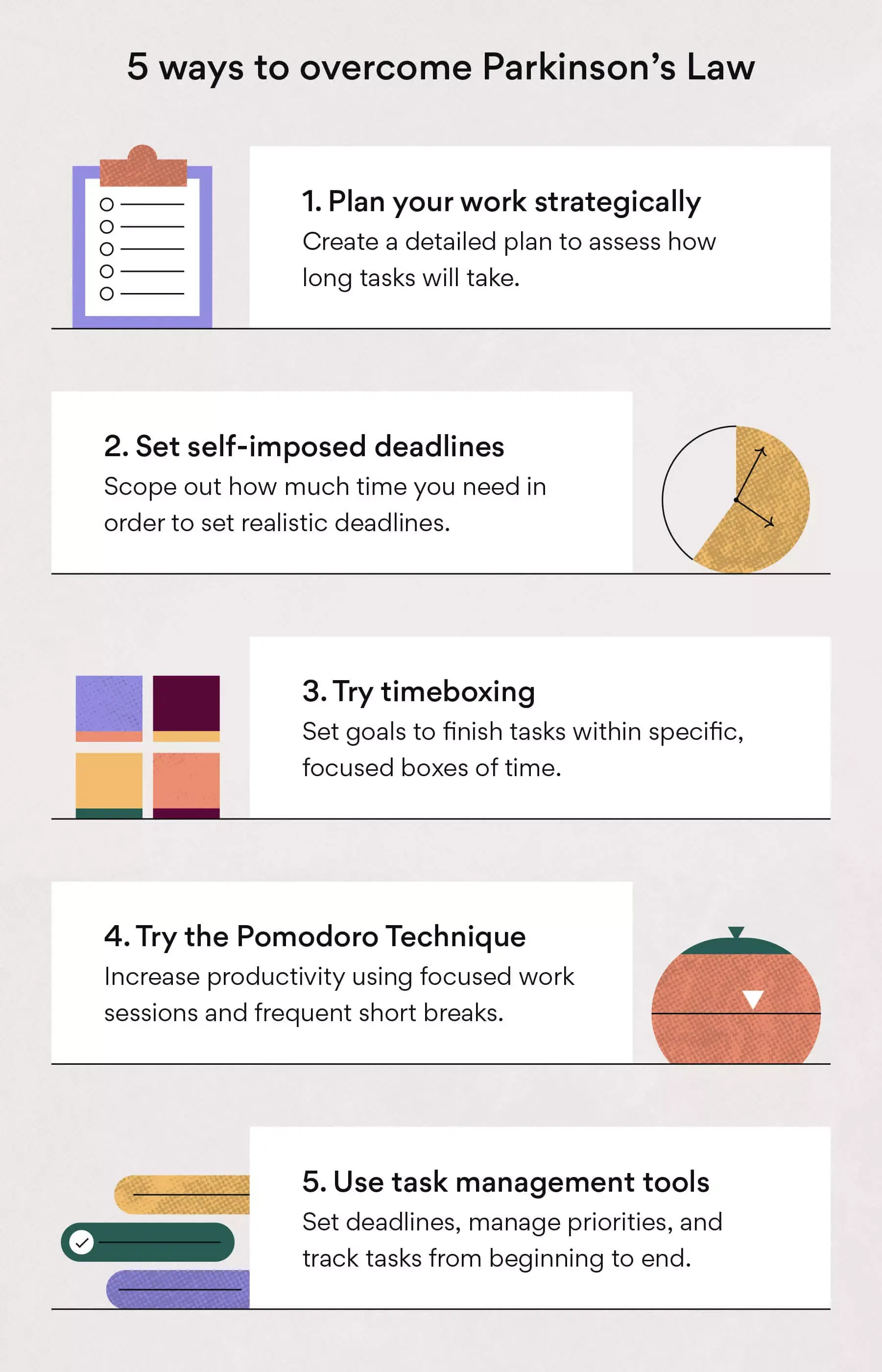 [Inline illustration] 5 ways to overcome Parkinson's law (infographic)