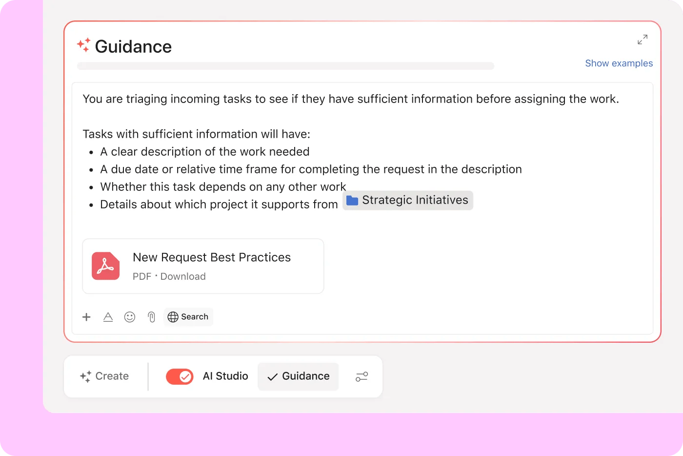 Asana AI StudioのGuidance設定画面